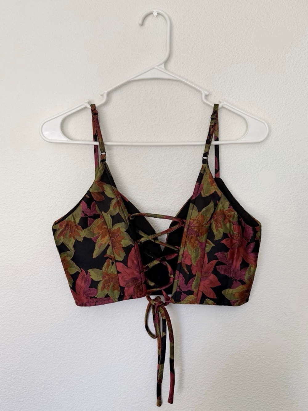 Black, purple, red, orange floral corset back crop top - Picture 3 of 3